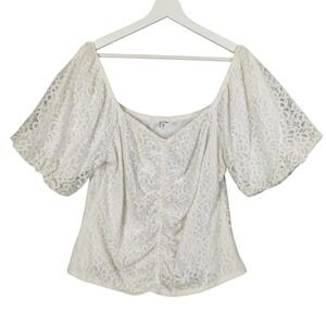 June &‎ Hudson Romantic Lace Blouse Ruched Square Neck Puff Sleeve Women Size 1X